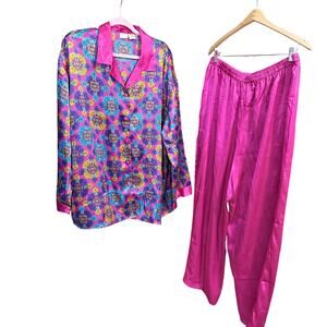 Vintage delicates jewel tone Moroccan Mosaic print satin pajama set plus size 20
